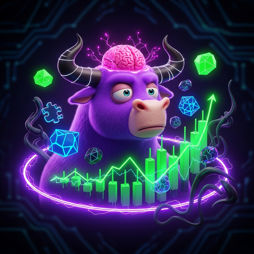 Bullzheimer mascot - crazy purple bull with exposed brain